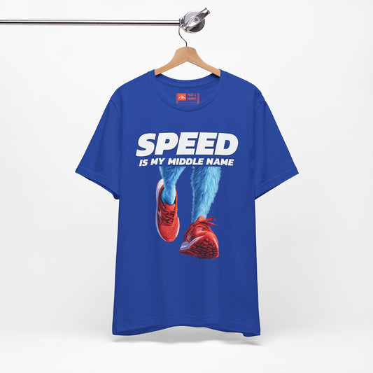 Royal Blue | 'Speed Is My Middle Name' Funny Running Tee