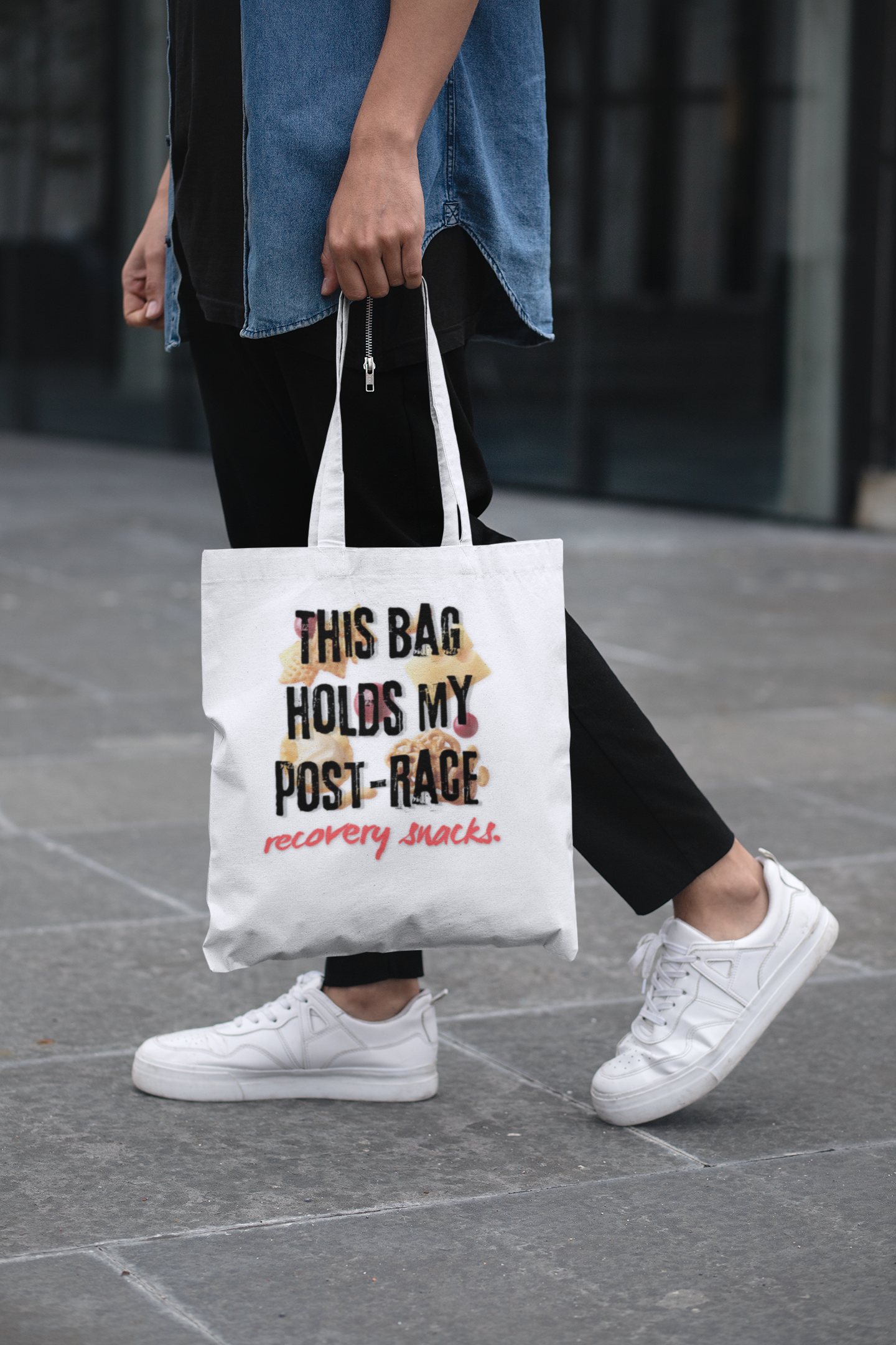 White | This Bag Holds My Post-Race Recovery Snacks' Runner Canvas Tote Bag