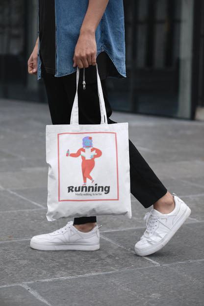 White | 'Running (Mostly Walking)' Funny Fitness Canvas Tote Bag