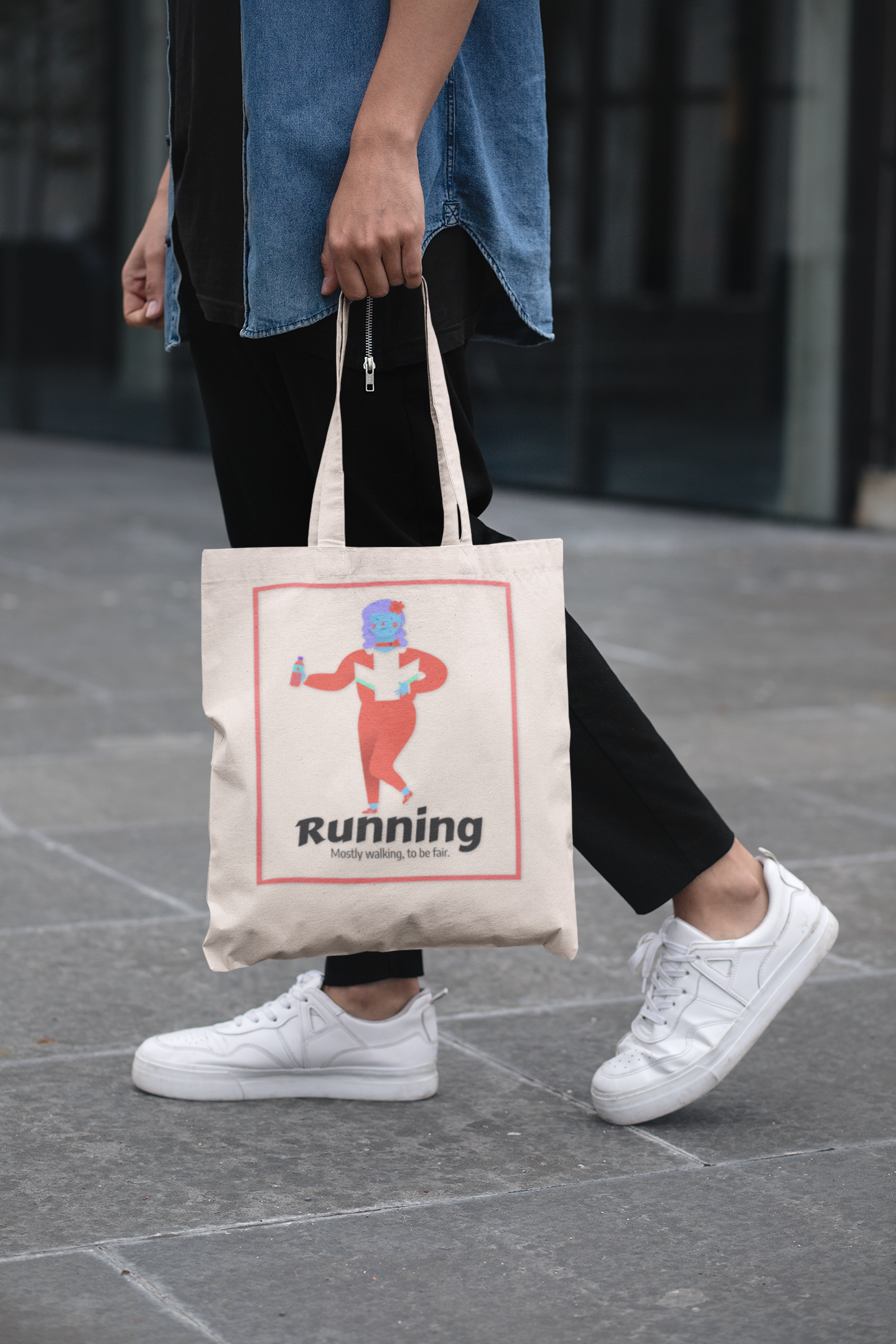 'Running (Mostly Walking)' Funny Fitness Canvas Tote Bag