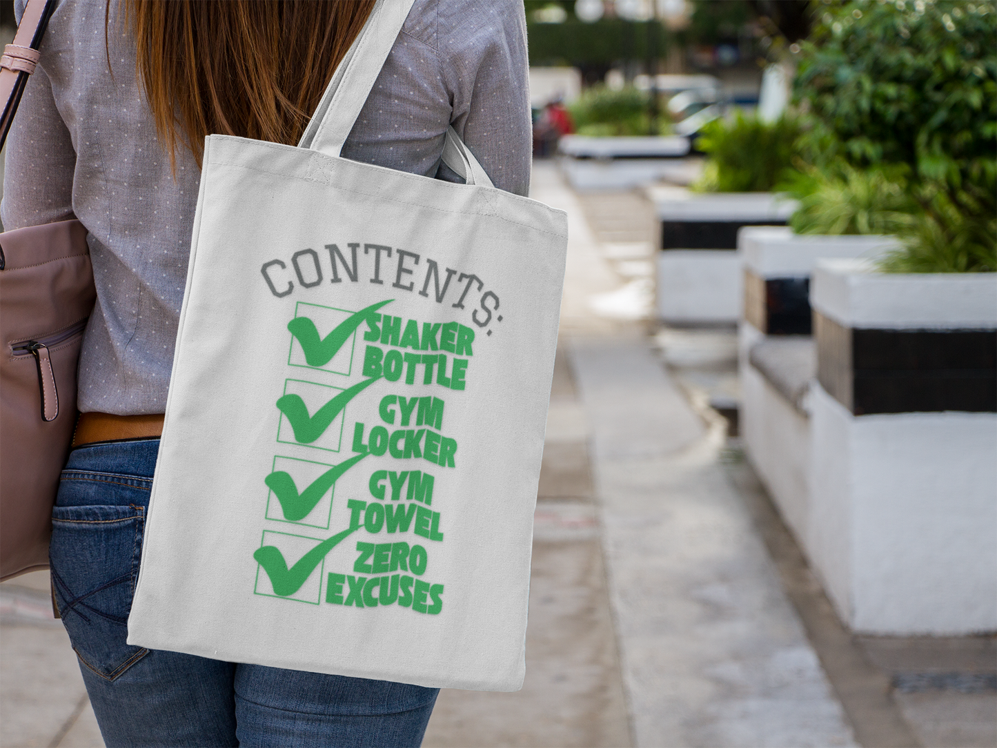 White | 'Zero Excuses' Typography Fitness Canvas Tote Bag