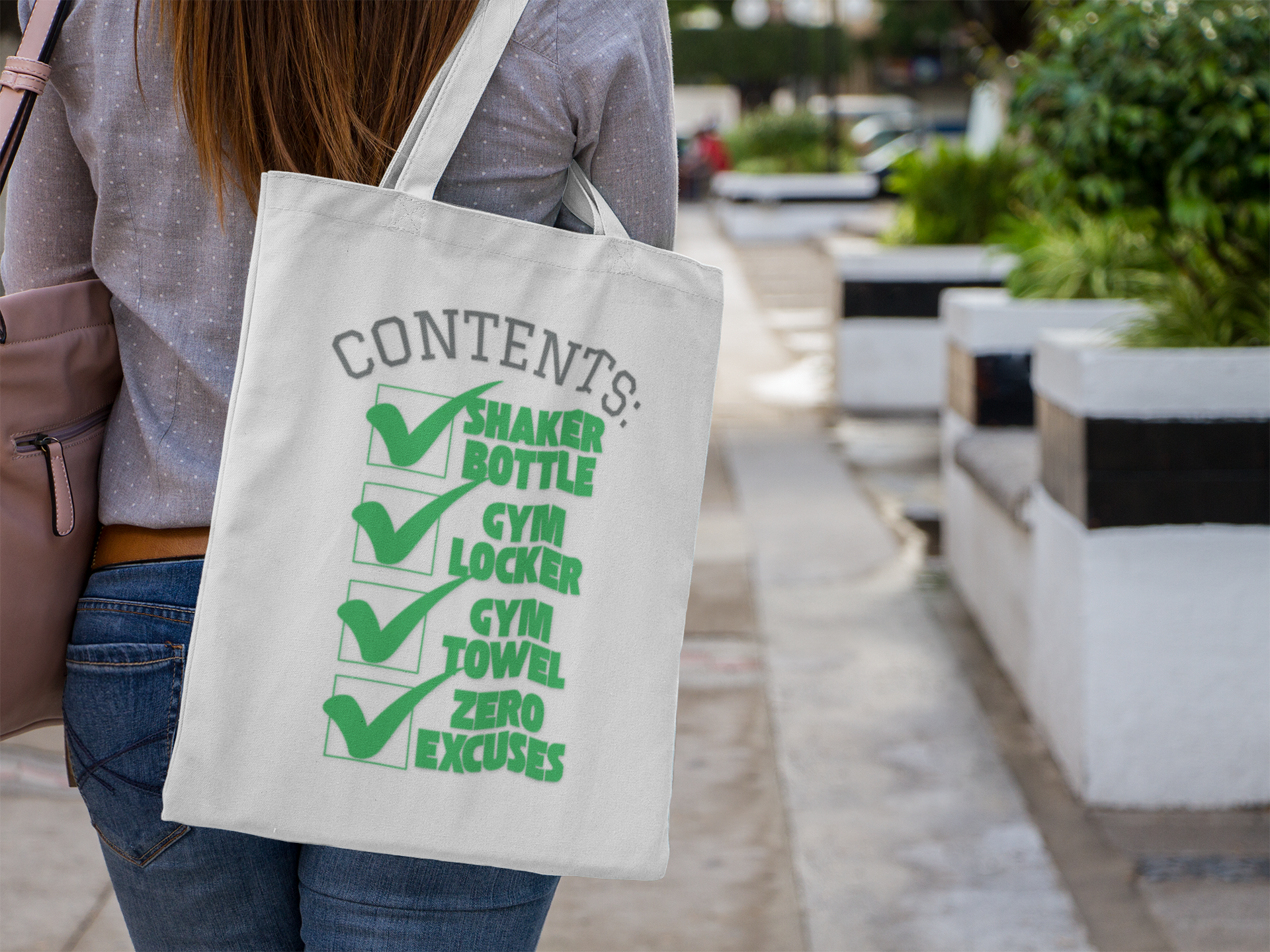 White | 'Zero Excuses' Typography Fitness Canvas Tote Bag