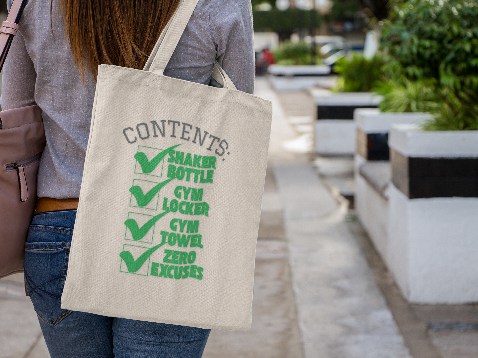 'Zero Excuses' Typography Fitness Canvas Tote Bag