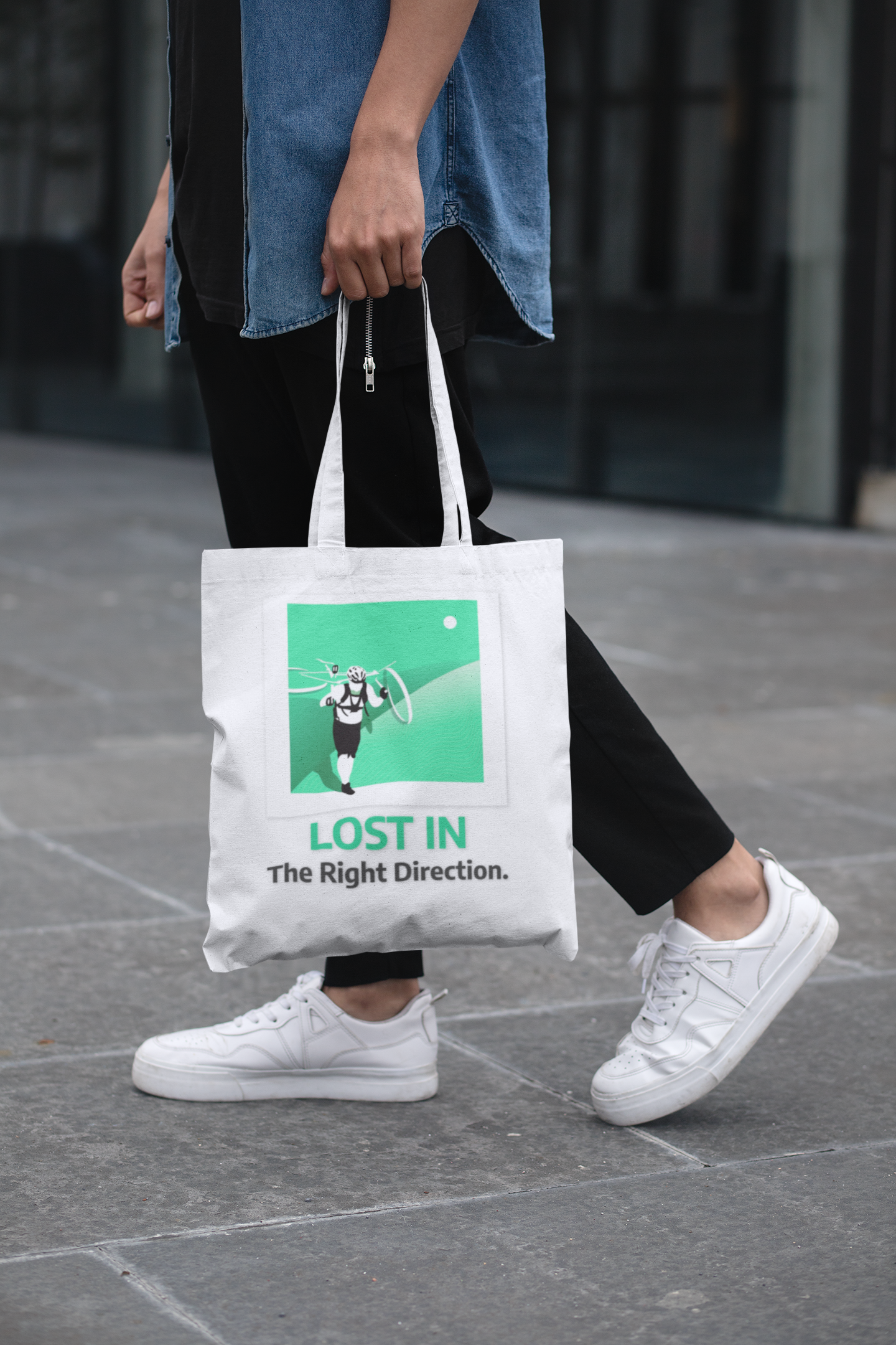 White | 'Lost In The Right Direction' Motivational Canvas Tote