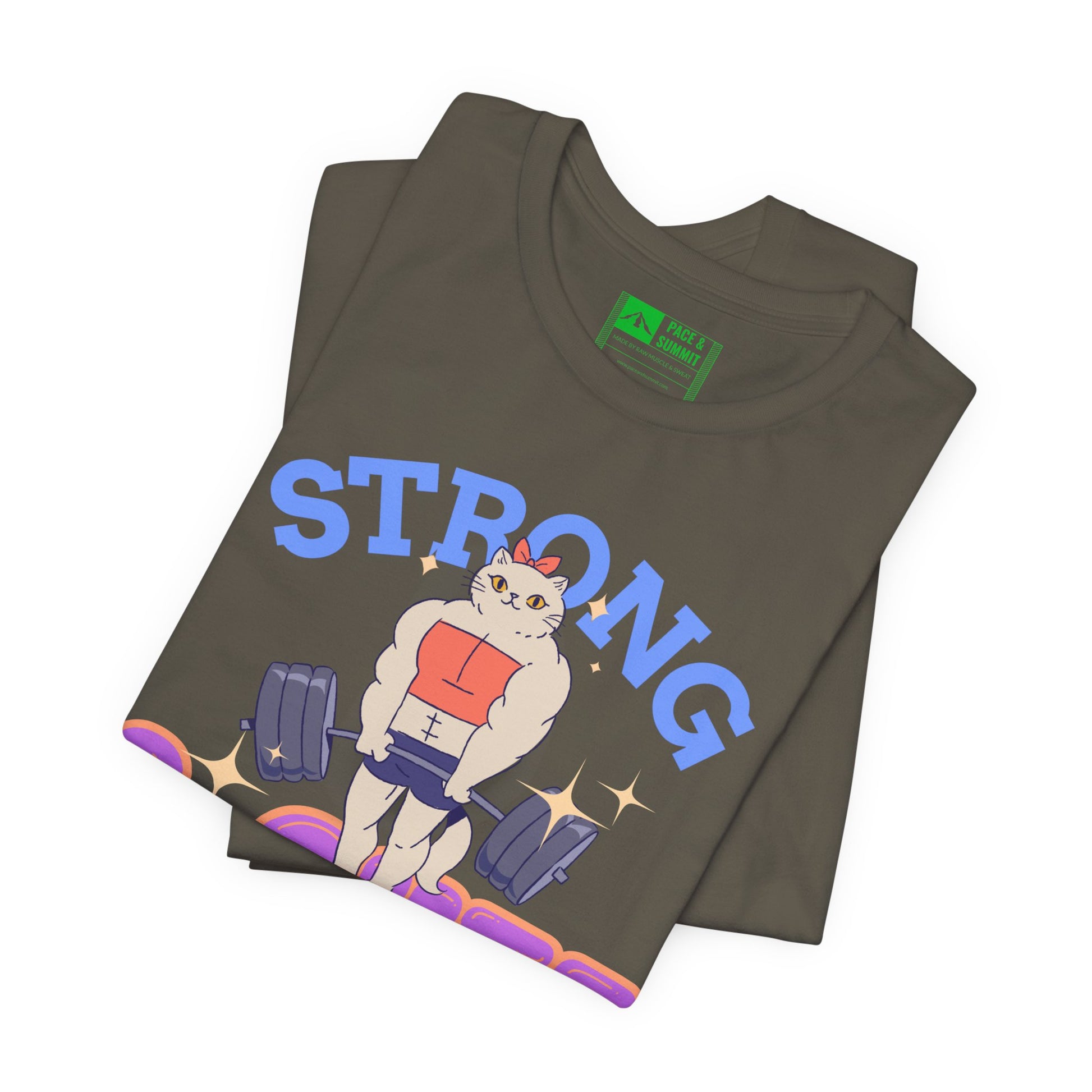 Military Green | 'Strong & Cute' Weightlifting Graphic Gym T-Shirt