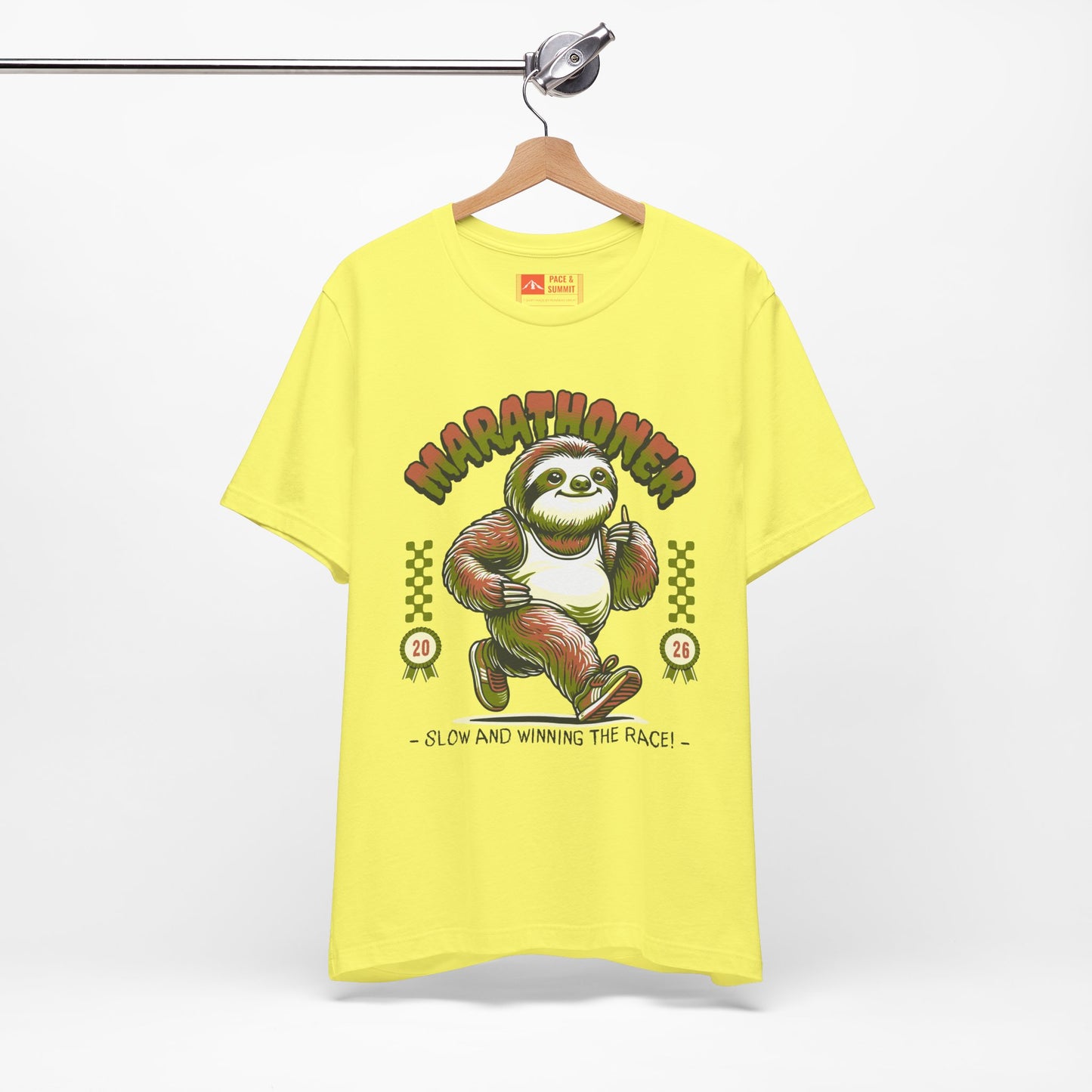 Yellow | 'Marathoner Sloth' Funny Running Graphic Tee