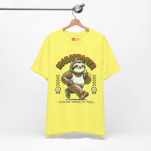 Yellow | 'Marathoner Sloth' Funny Running Graphic Tee