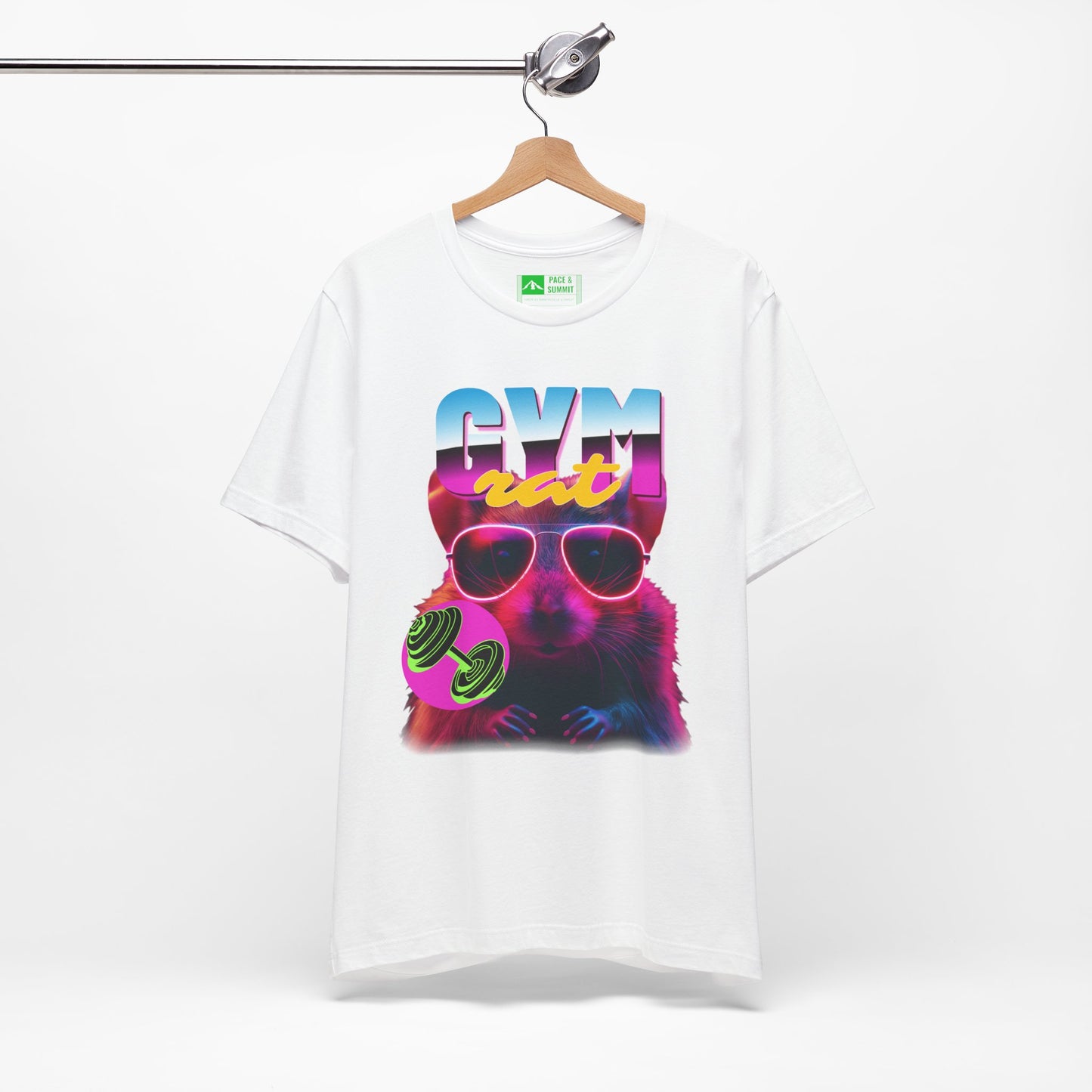 White | 'Gym Rat' Retro Neon Fitness Graphic Tee