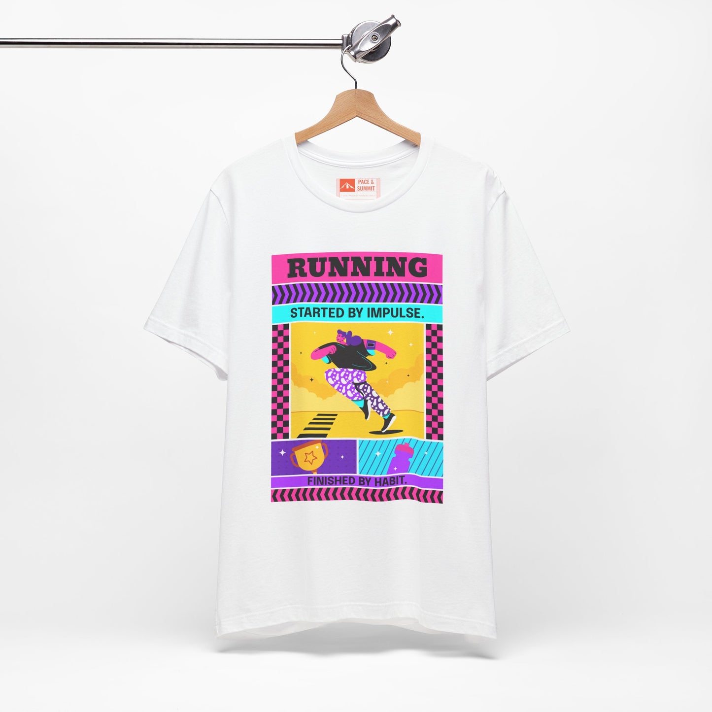 'Running Started by Impulse' Retro Neon Graphic Running Tee