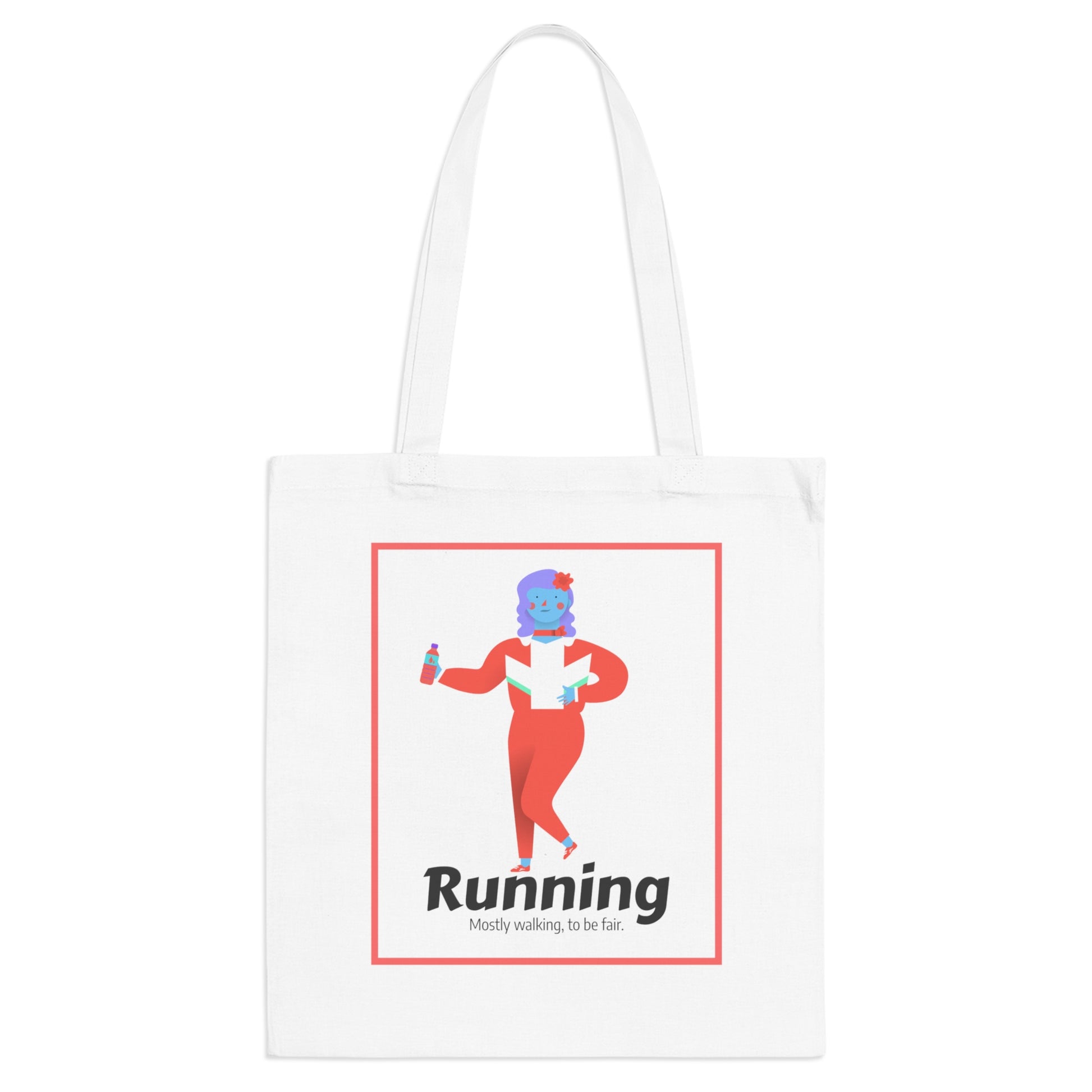 White | 'Running (Mostly Walking)' Funny Fitness Canvas Tote Bag