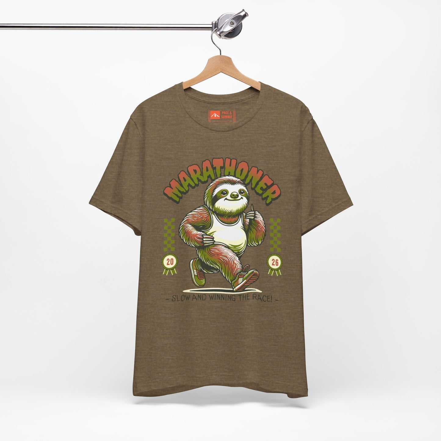 Military Green | 'Marathoner Sloth' Funny Running Graphic Tee