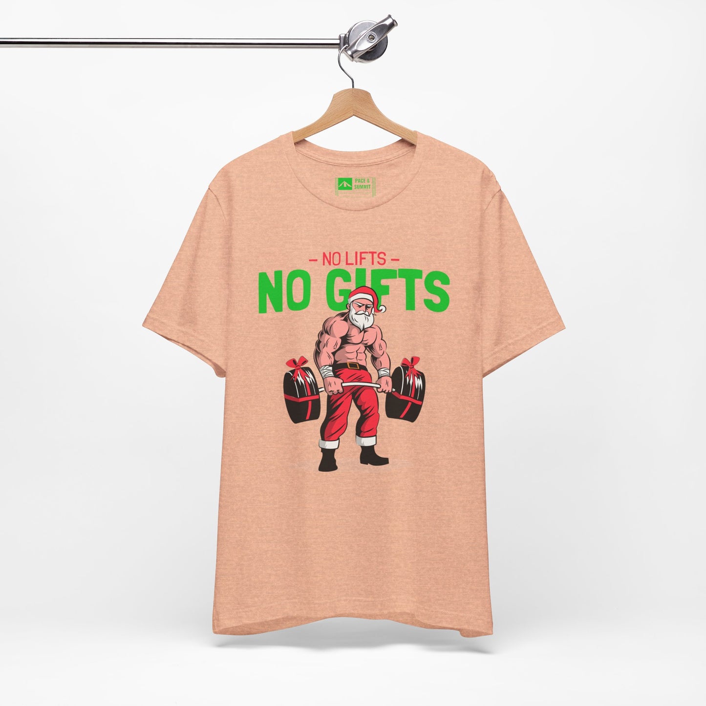 Heather Peach | 'No Lifts No Gifts' Funny Muscle Santa Christmas Gym Tee