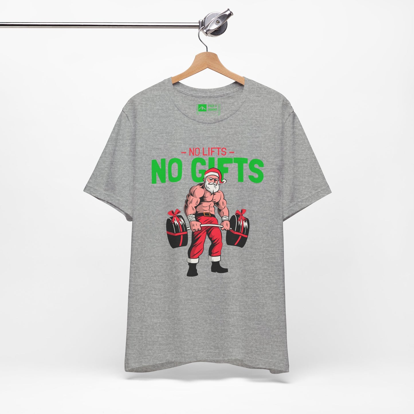 Gray | 'No Lifts No Gifts' Funny Muscle Santa Christmas Gym Tee