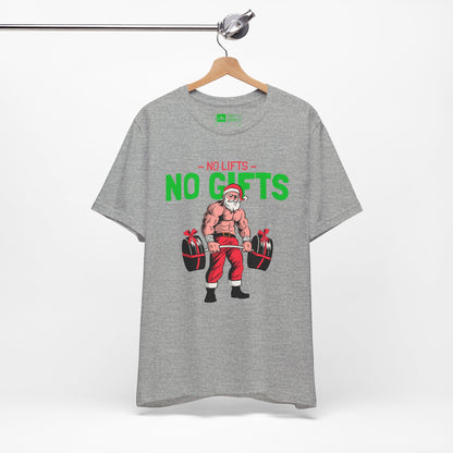 Gray | 'No Lifts No Gifts' Funny Muscle Santa Christmas Gym Tee