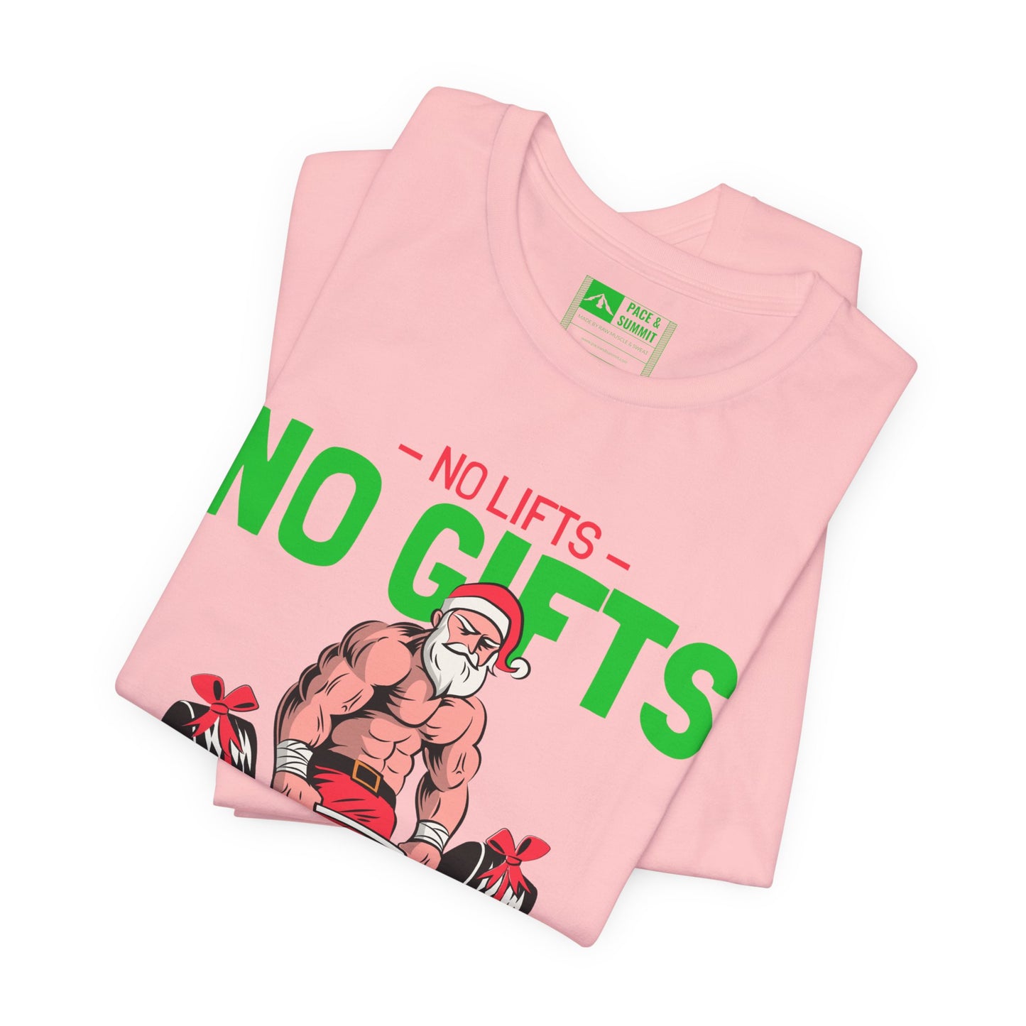 Pink | 'No Lifts No Gifts' Funny Muscle Santa Christmas Gym Tee