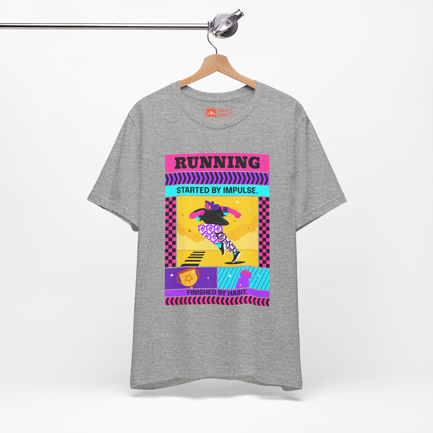 'Running Started by Impulse' Retro Neon Graphic Running Tee