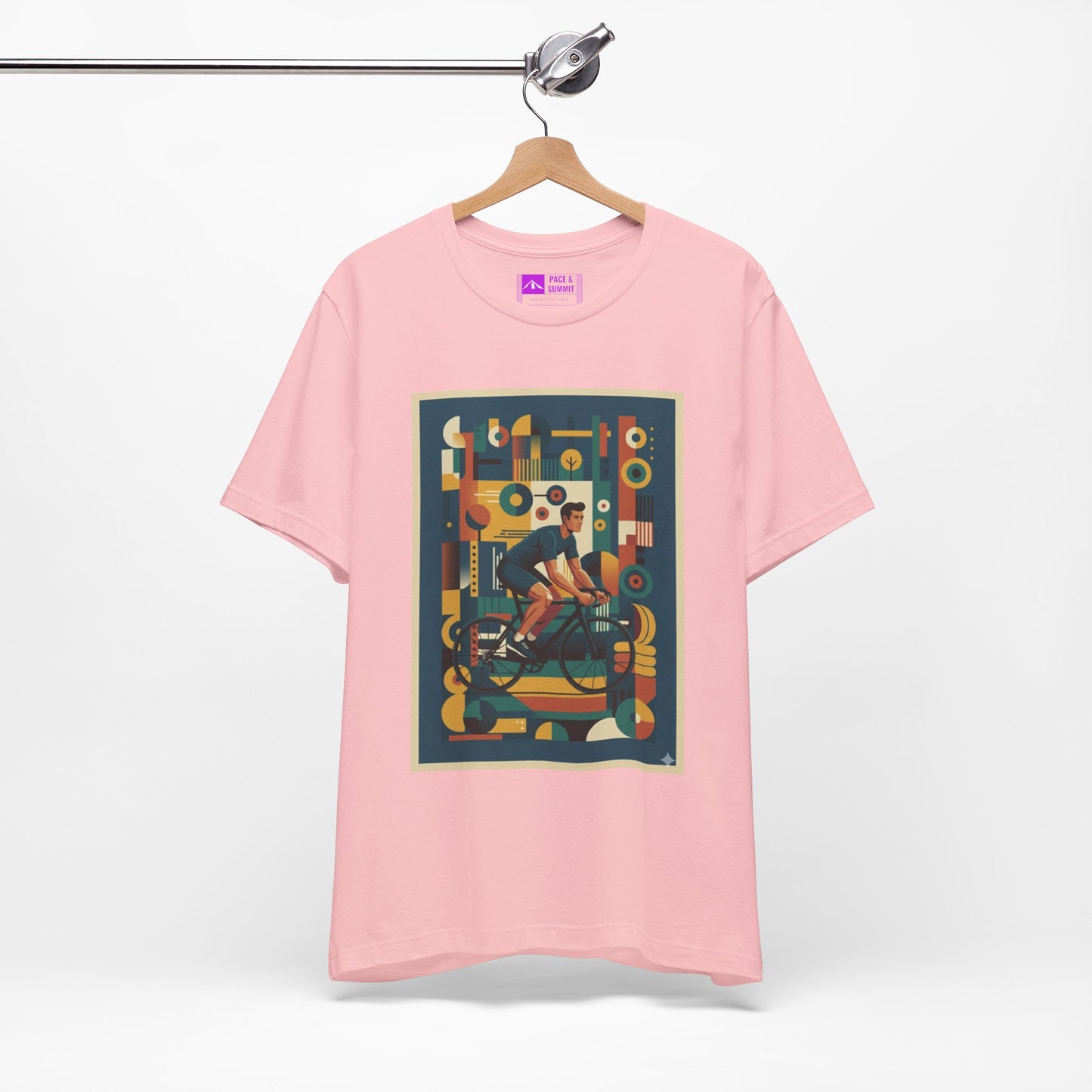 Pink | 'Geometric Bike' 70s Style Cycling Fashion Tee 