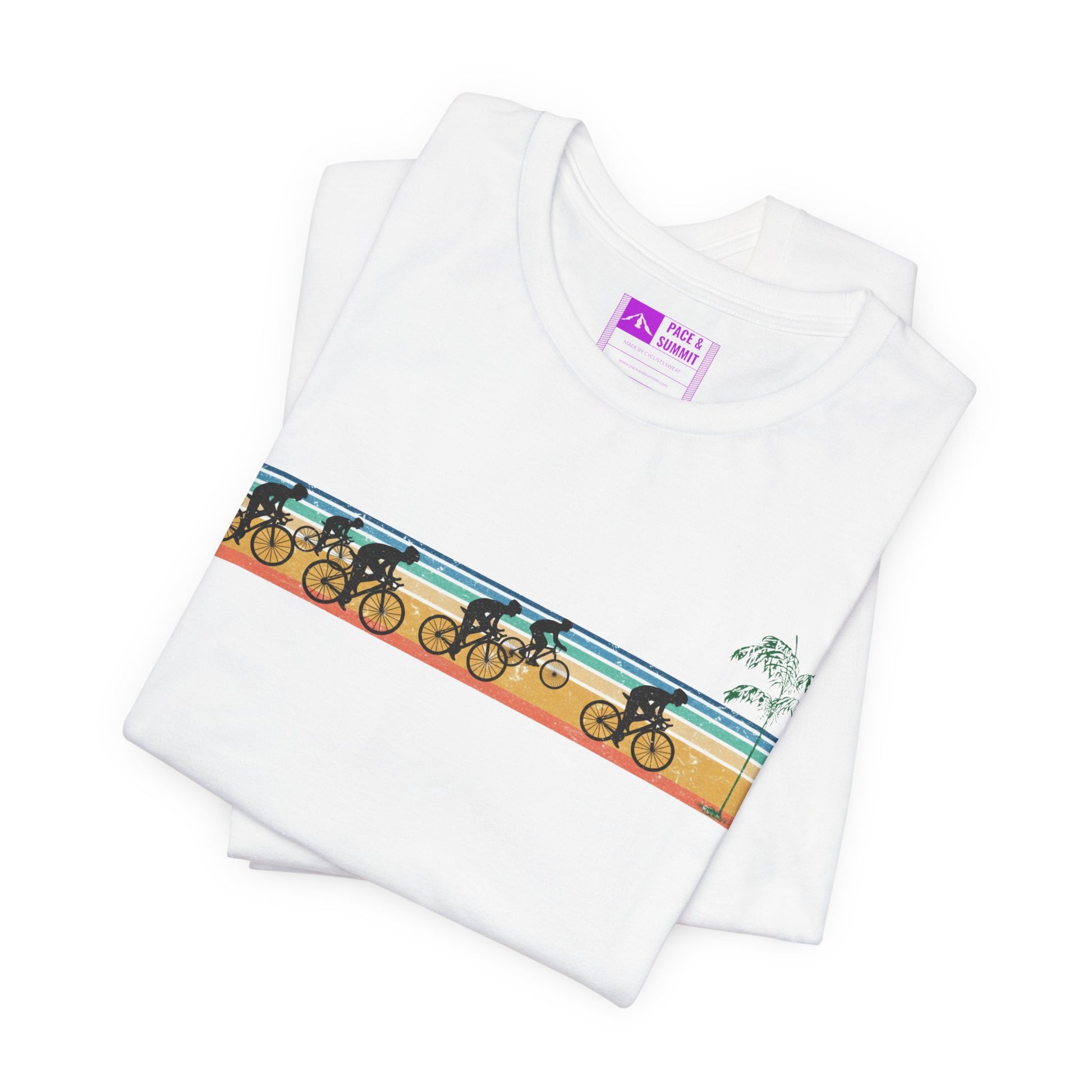 White | 'Beach Ride' Retro Geometric Cycling Fashion Tee