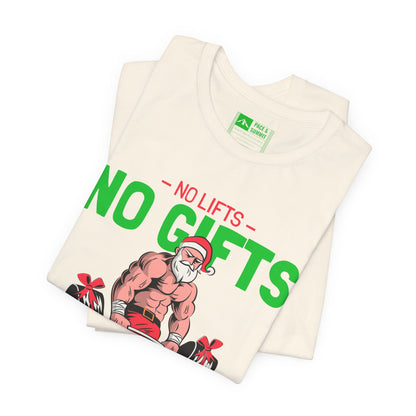 Natural | 'No Lifts No Gifts' Funny Muscle Santa Christmas Gym Tee