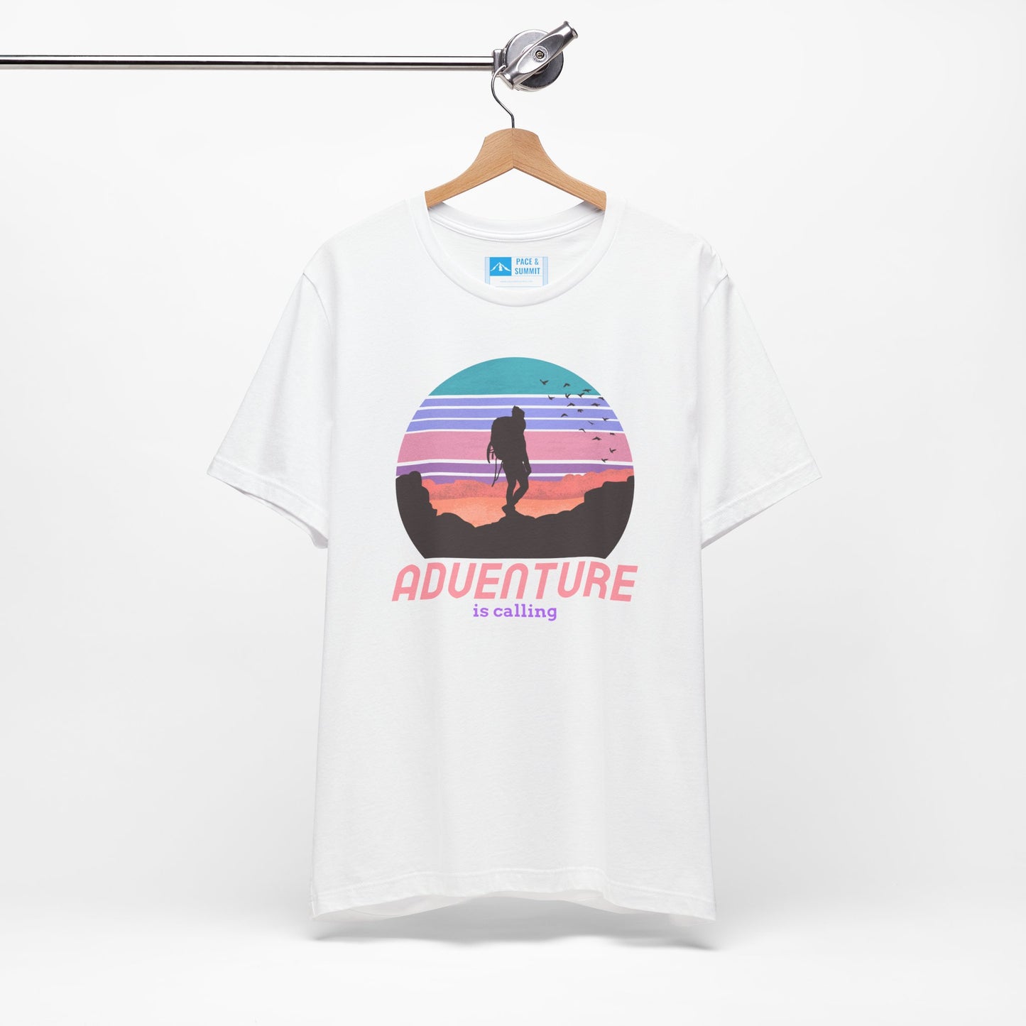 White | 'Adventure Is Calling' Retro Hiker Graphic Fashion Tee