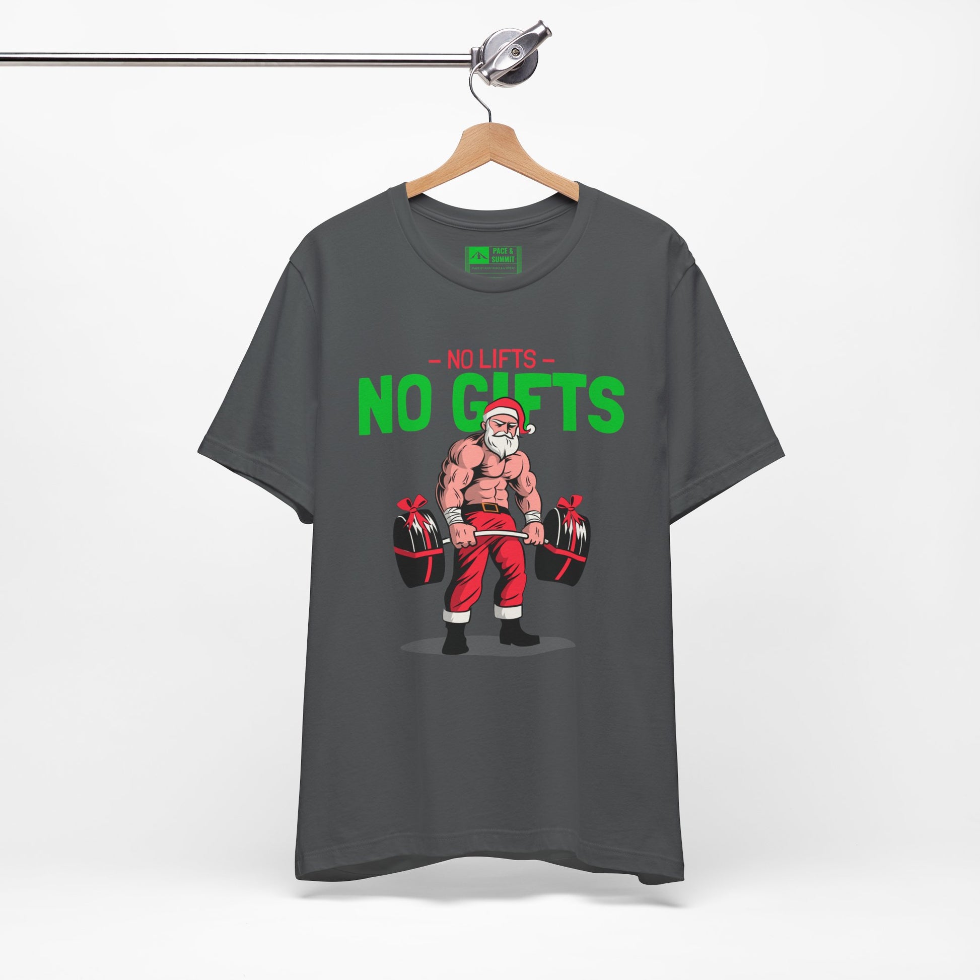Charcoal | 'No Lifts No Gifts' Funny Muscle Santa Christmas Gym Tee
