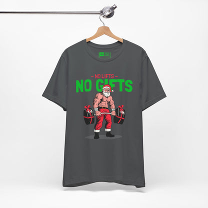 Charcoal | 'No Lifts No Gifts' Funny Muscle Santa Christmas Gym Tee