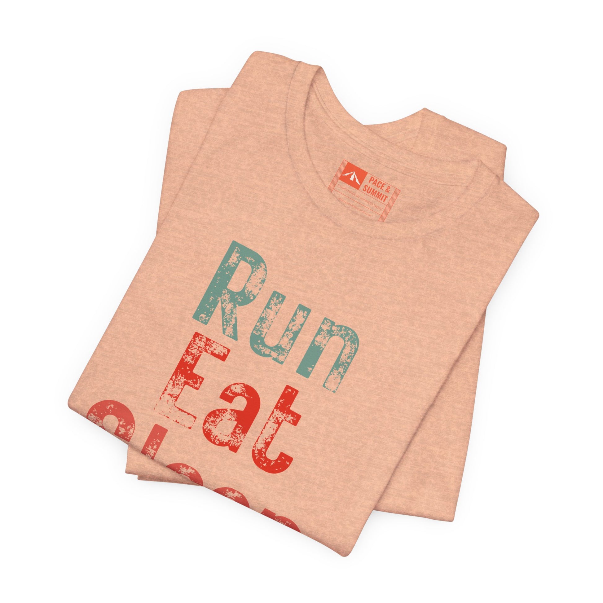 Heather Peach | 'Run Eat Sleep Repeat' Motivational Running Tee - Performance Athletic Shirt & Workout Gift