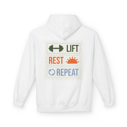White | 'Lift Rest Repeat' Gym Motivation Fitness Hoodie