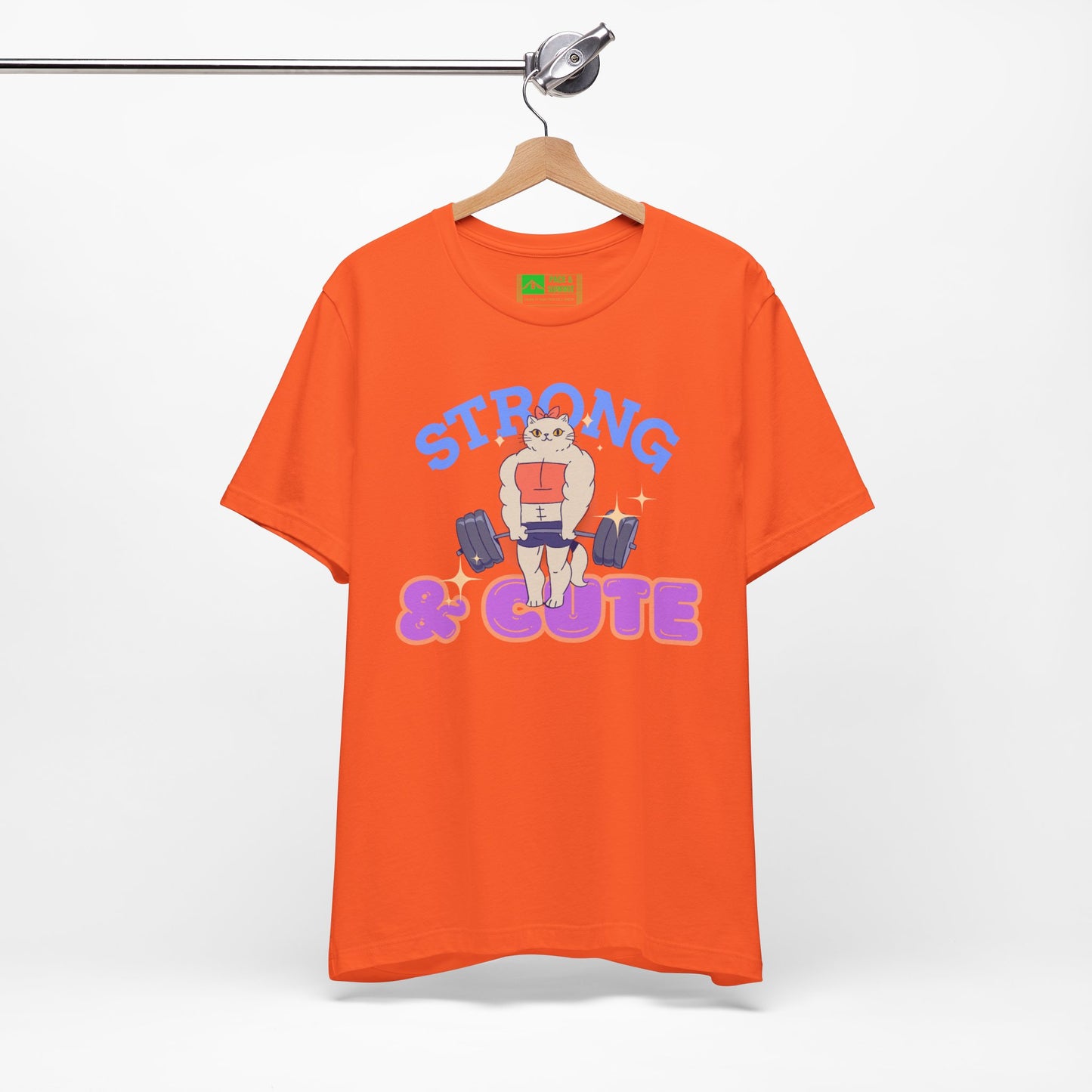 Orange | 'Strong & Cute' Weightlifting Graphic Gym T-Shirt
