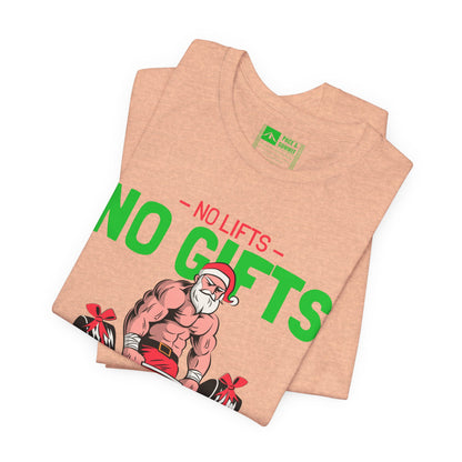 Heather Peach | 'No Lifts No Gifts' Funny Muscle Santa Christmas Gym Tee