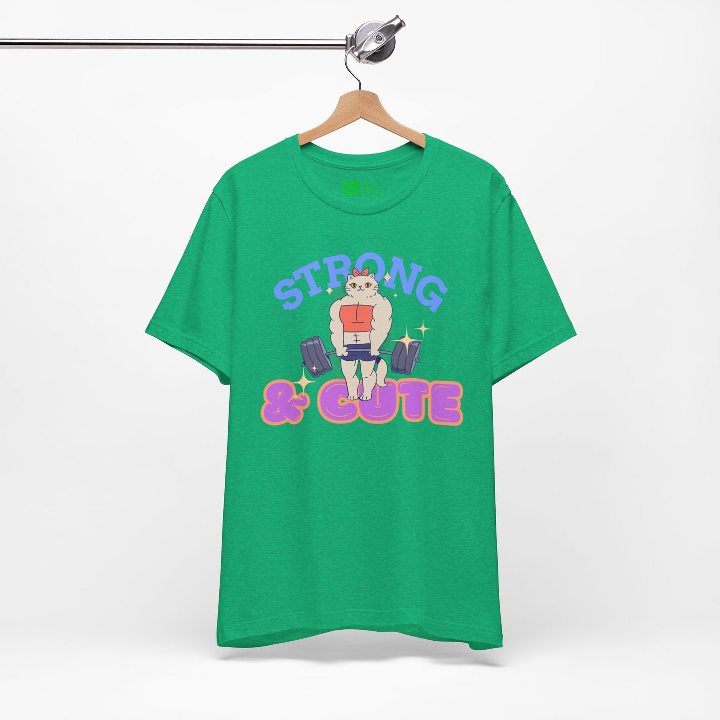 Green | 'Strong & Cute' Weightlifting Graphic Gym T-Shirt