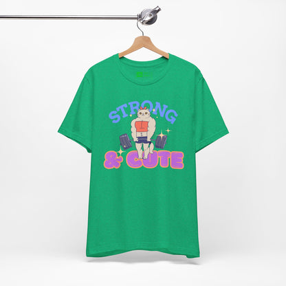 Green | 'Strong & Cute' Weightlifting Graphic Gym T-Shirt