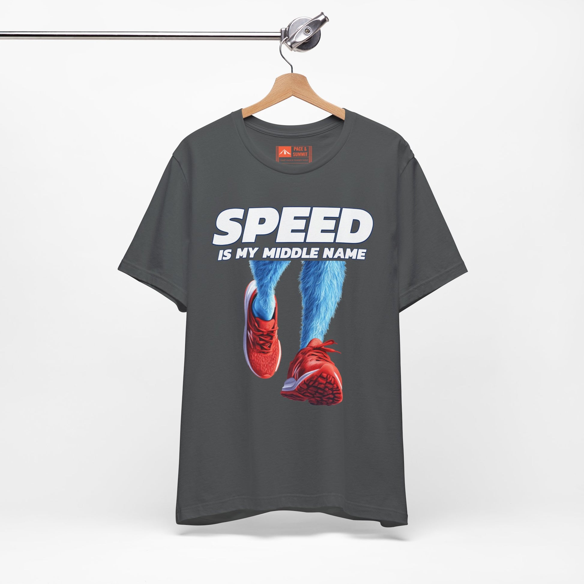 Charcoal | 'Speed Is My Middle Name' Funny Running Tee