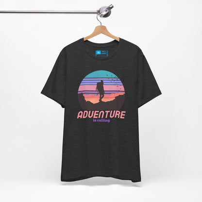 Dark Heather Gray | 'Adventure Is Calling' Retro Hiker Graphic Fashion Tee