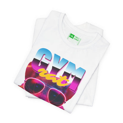 White | 'Gym Rat' Retro Neon Fitness Graphic Tee