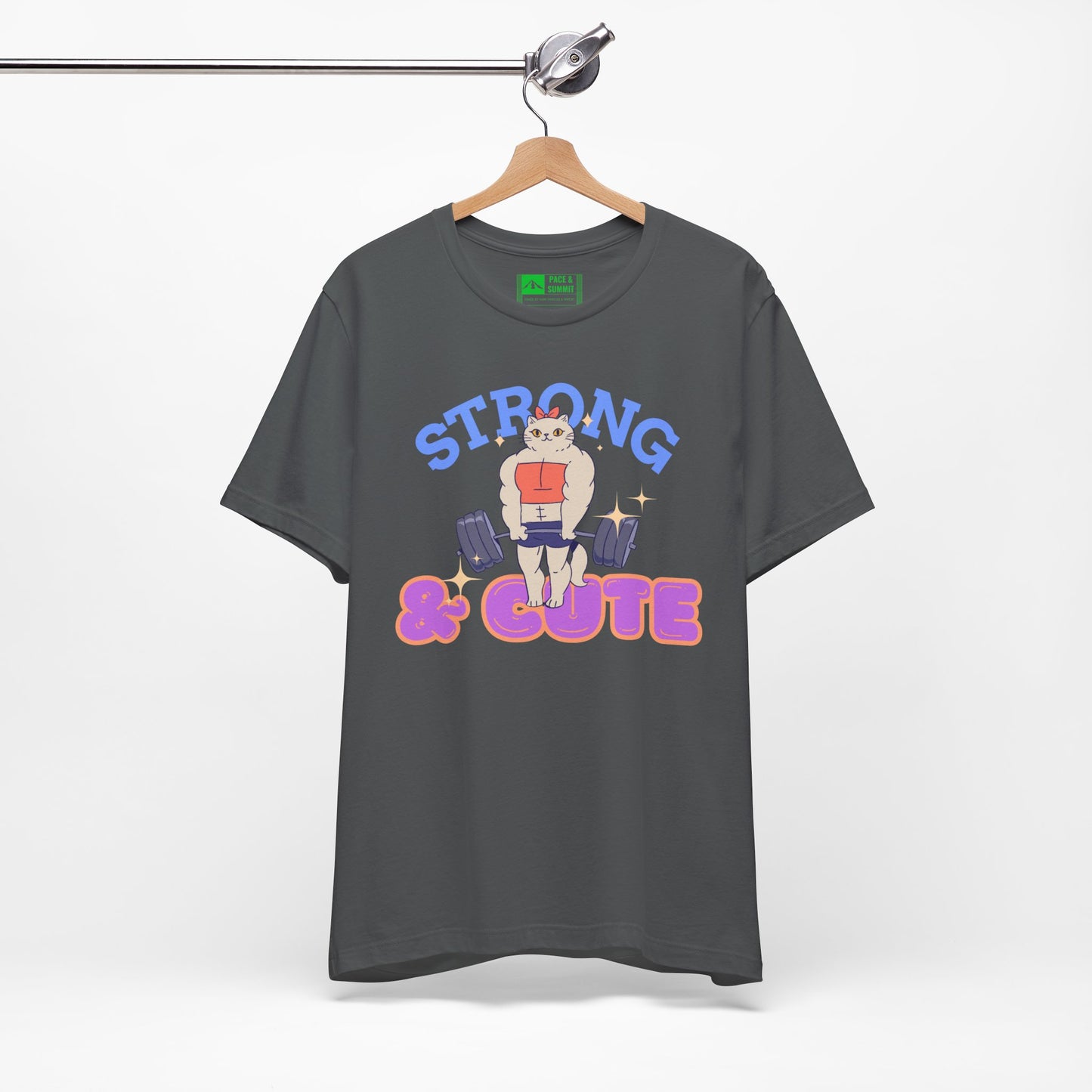 Charcoal | 'Strong & Cute' Weightlifting Graphic Gym T-Shirt