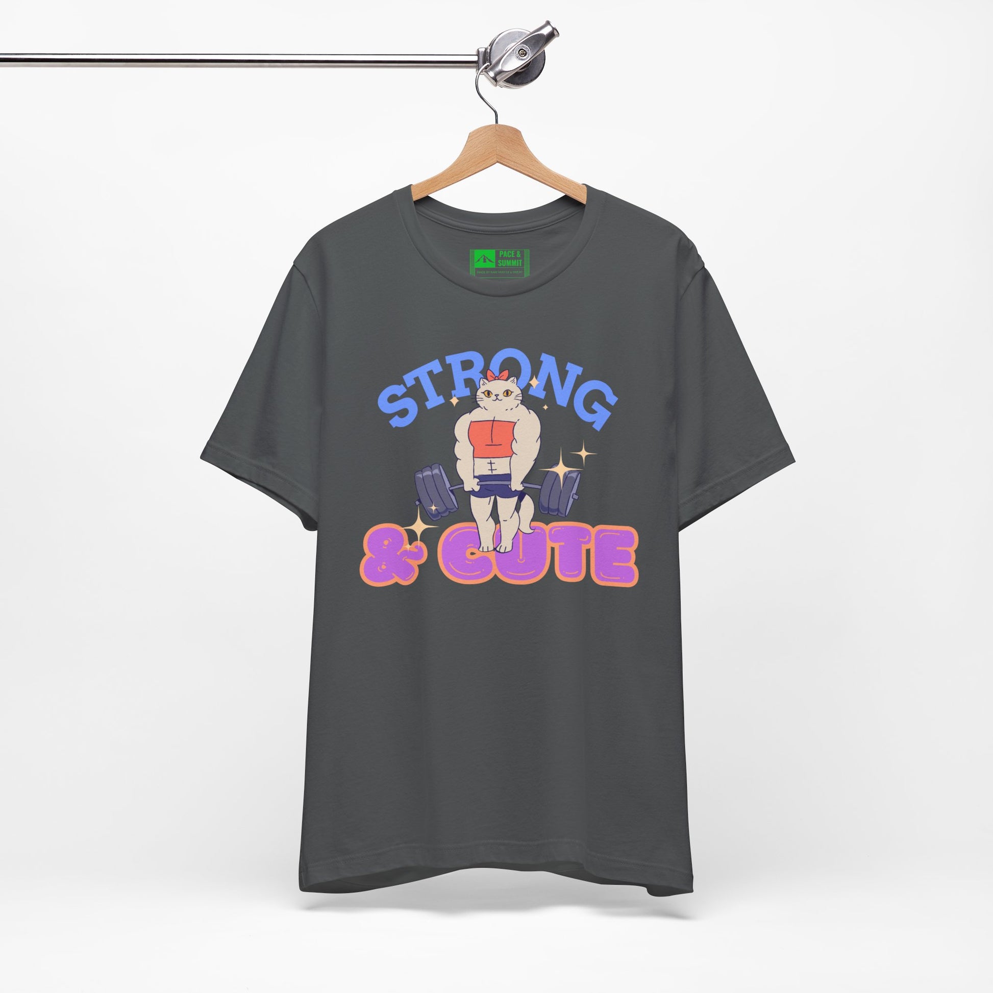 Charcoal | 'Strong & Cute' Weightlifting Graphic Gym T-Shirt