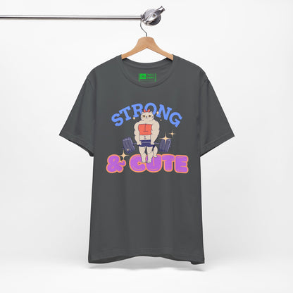 Charcoal | 'Strong & Cute' Weightlifting Graphic Gym T-Shirt