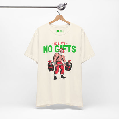 Natural | 'No Lifts No Gifts' Funny Muscle Santa Christmas Gym Tee