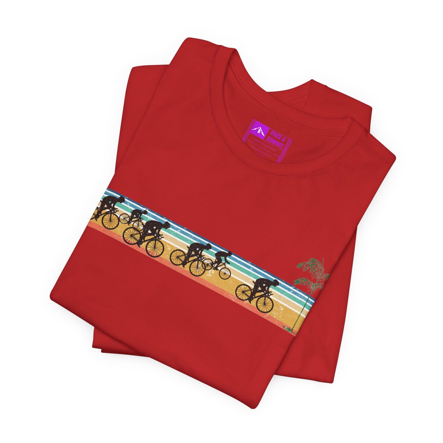 Red | 'Beach Ride' Retro Geometric Cycling Fashion Tee