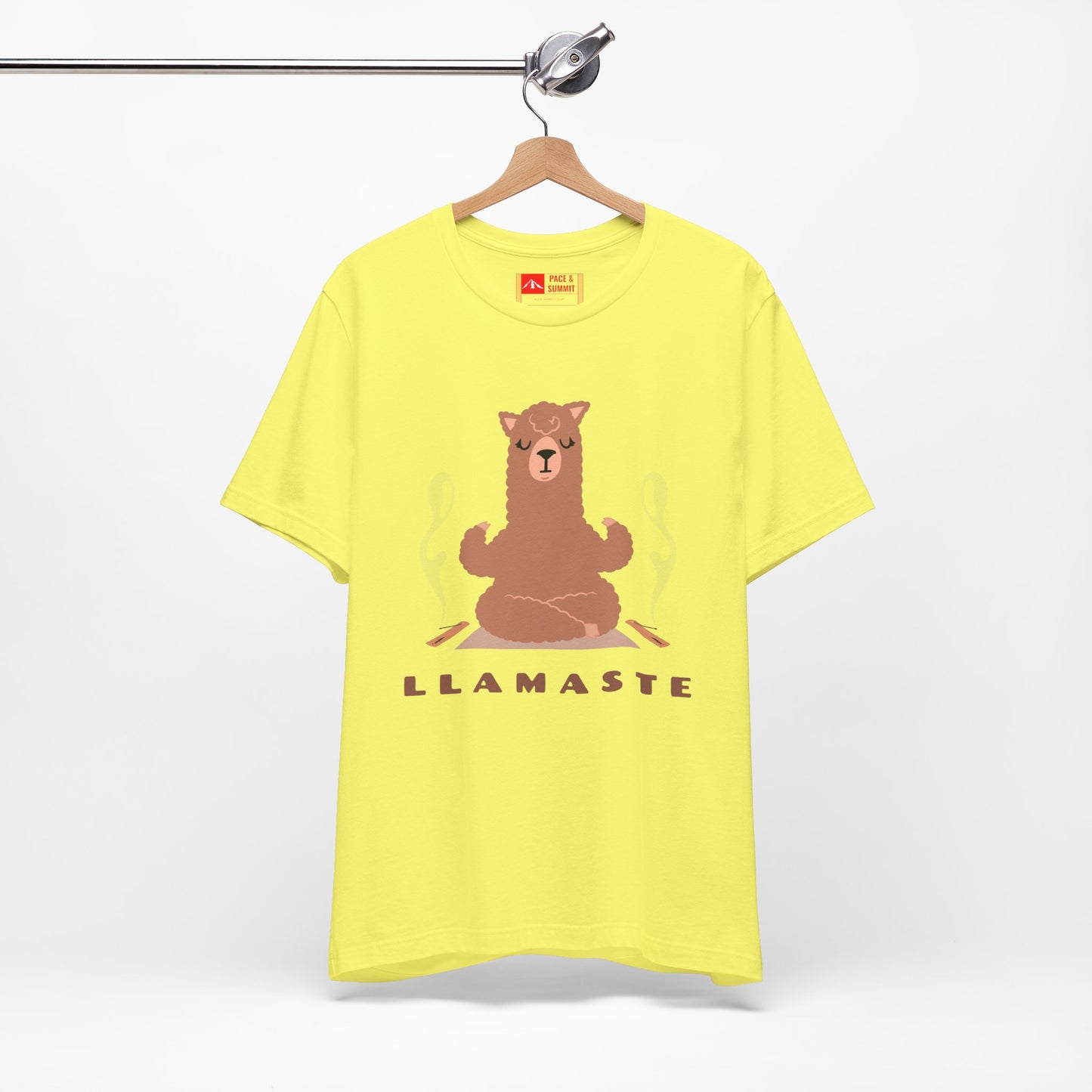 Yellow | 'Llamaste' Yoga T-Shirt  Cute Meditating Llama Graphic Tee & Zen Meditation Gift