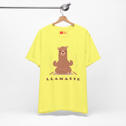 Yellow | 'Llamaste' Yoga T-Shirt  Cute Meditating Llama Graphic Tee & Zen Meditation Gift