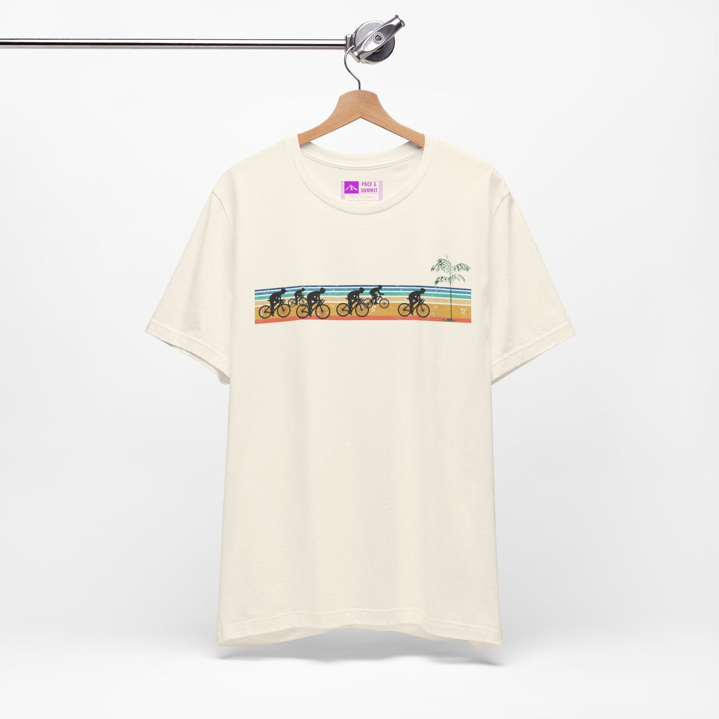 Natural | 'Beach Ride' Retro Geometric Cycling Fashion Tee
