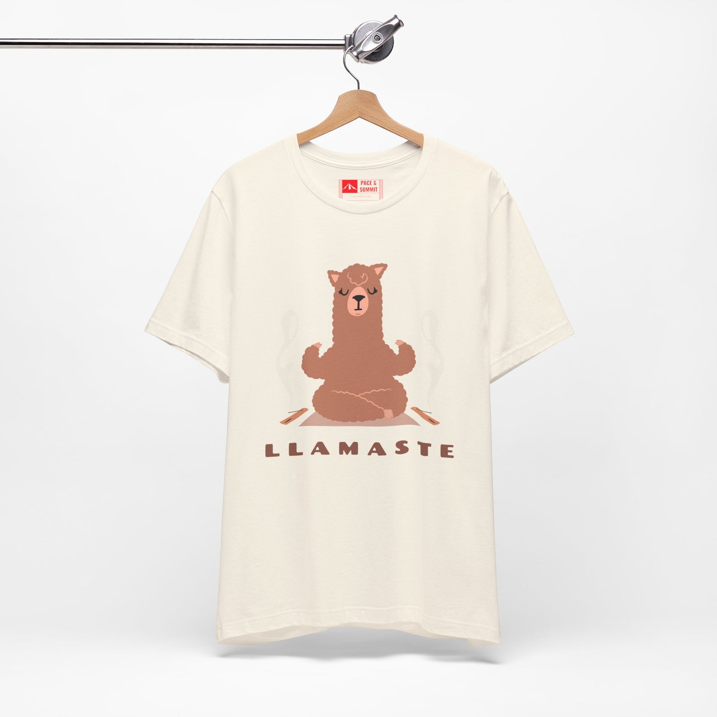 Natural | 'Llamaste' Yoga T-Shirt  Cute Meditating Llama Graphic Tee & Zen Meditation Gift