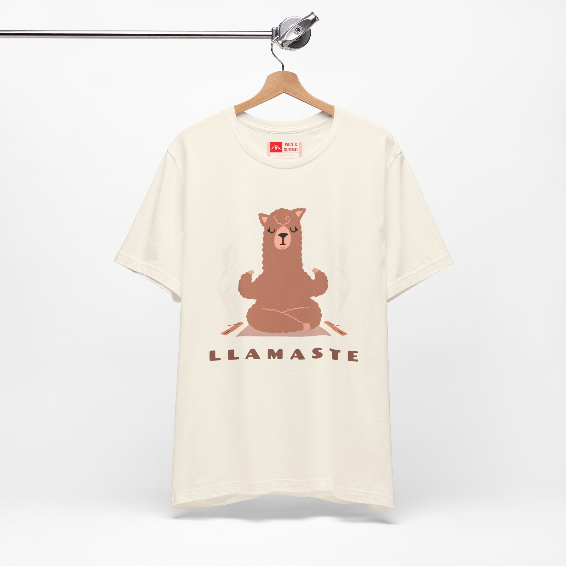 Natural | 'Llamaste' Yoga T-Shirt  Cute Meditating Llama Graphic Tee & Zen Meditation Gift