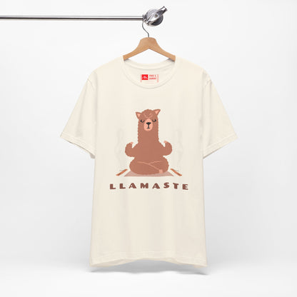 Natural | 'Llamaste' Yoga T-Shirt  Cute Meditating Llama Graphic Tee & Zen Meditation Gift
