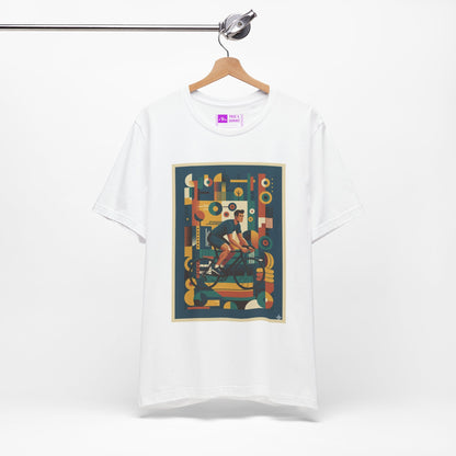 White | 'Geometric Bike' 70s Style Cycling Fashion Tee
