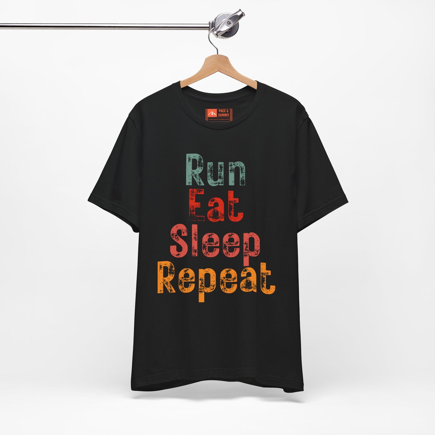 Black | 'Run Eat Sleep Repeat' Motivational Running Tee - Performance Athletic Shirt & Workout Gift