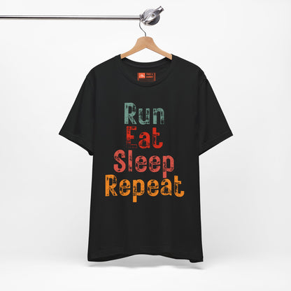 Black | 'Run Eat Sleep Repeat' Motivational Running Tee - Performance Athletic Shirt & Workout Gift