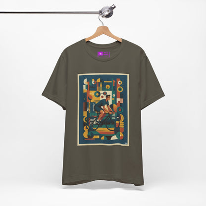Military Green | 'Geometric Bike' 70s Style Cycling Fashion Tee 